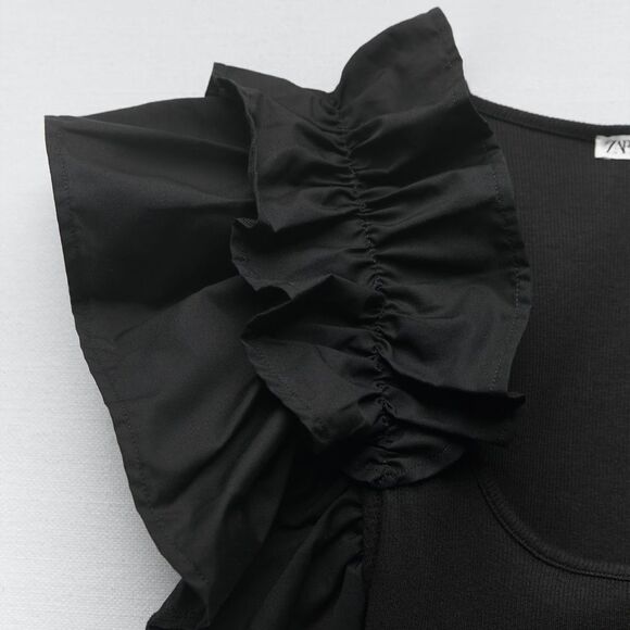 Zara contrasting ruffle sleeve crop top NWT - Picture 3 of 6